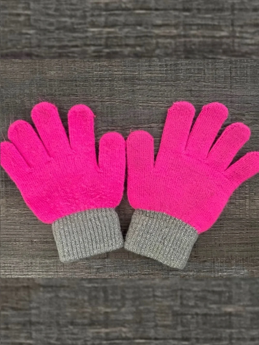 💞 Toddler & Little Girls One Size Pink & Silver Embellished Knit Gloves